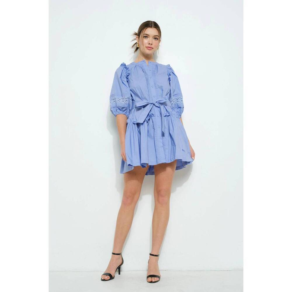 NEW INA FASHION tiered cotton mini dress in blue